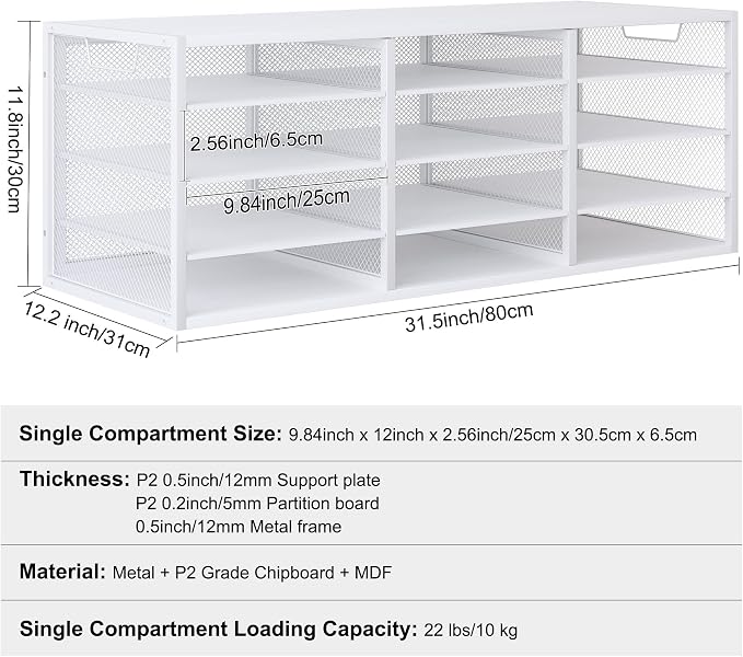Mail Sorter Adjustable Countertop Mail Holder, Heavy Duty Literature Organizer, Student Mailbox for Classroom, Desktop Bill Paper Organizer for Office Home School, 12 Compartments, White - Image 6