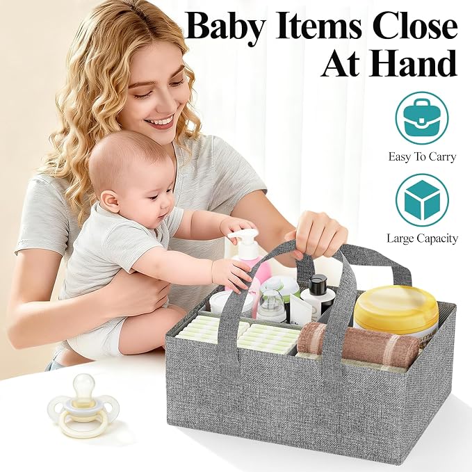 Bamboo Diaper Caddy Cart with Wheels - 3-Tier Rolling Storage，Grey | Removable bins, side pockets, sturdy handle, smooth wheels. For nursery, living room, laundry, pet. Natural bamboo, versatile - Image 3