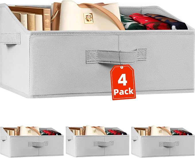 Closet Organizers Bins 4 Pack - Large Collapsible Shelf Organizer with Handles - Fabric Trapezoid Home Organization and Storage Baskets for Organizing Clothes Toy Blanket Towel Purse Hats by Criusia