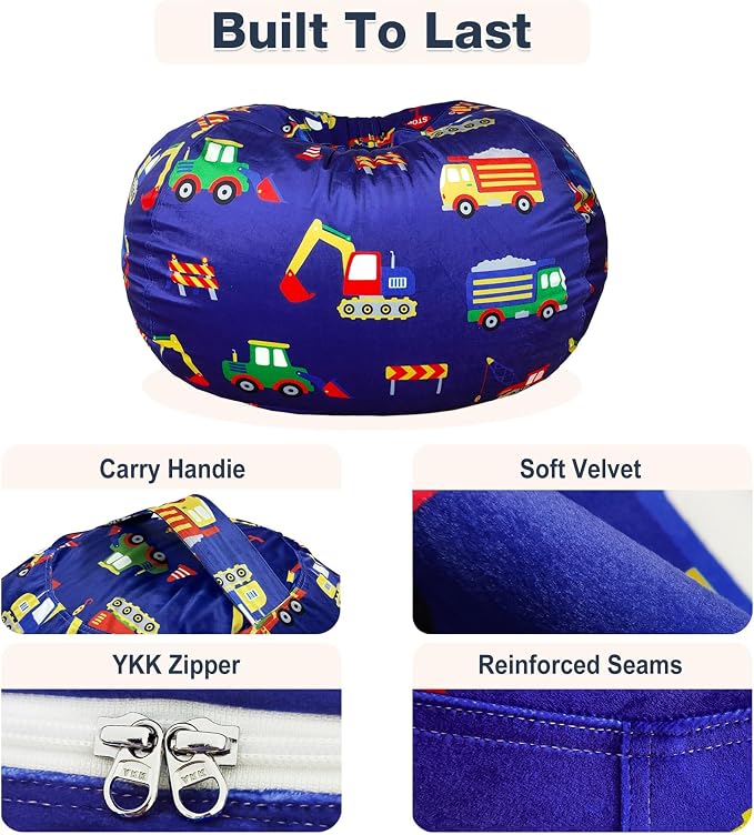 Lukeight Stuffed Animal Storage Bean Bag Chair Cover for Teens, Velvet Plush Toy Organizer Seat, Cover Only, No Filling Included, Long YKK Zipper, Side Pocket, XX-Large 36"D x 20"H - Image 6
