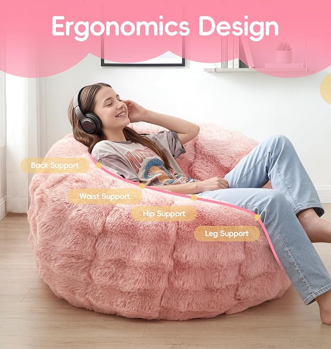 Hobestluk Medium Bean Bag Chairs Donut-Shaped Comfy Sofa Lounge Seat Floor | Pink, Beanbag Chair with Bubble Plush Cover Foam Filling Cozy Lounger Soft Seating for Bedroom Living Room Reading Corner - Image 4