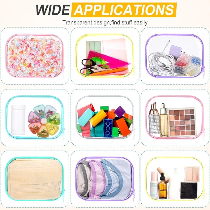 Sanwuta 6 Clear Hard Zipper Case,Assorted Color,7.87 X 5.9 X 2 Inch | Pencil Case Pouches ,Makeup Bag,Plastic Toiletry Diaper Bag ,Travel Toy Storage,Waterproof Organizer Bins - Image 6