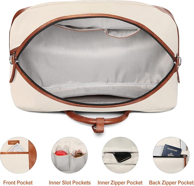 Weekender Bag for Women, Large Overnight Bag Canvas Travel Duffel Bag Carry On Tote with Shoe Compartment 21" 3Pcs Set - Image 5