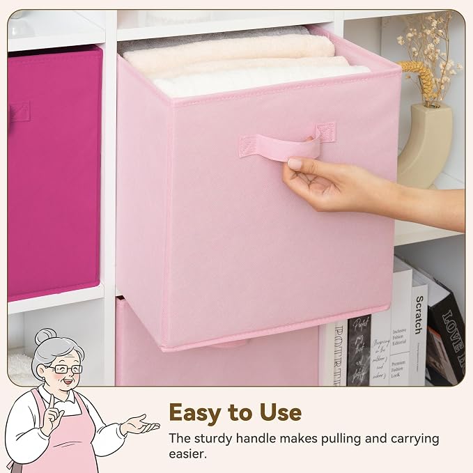 GRANNY SAYS 13x13 Cube Storage Bins, Pink Gradient, 6-Pack | Collapsible, Cube Storage Organizer with Thickened Base Plate, Sturdy Handles, Decorative Baskets for Shelves, Closet - Image 7