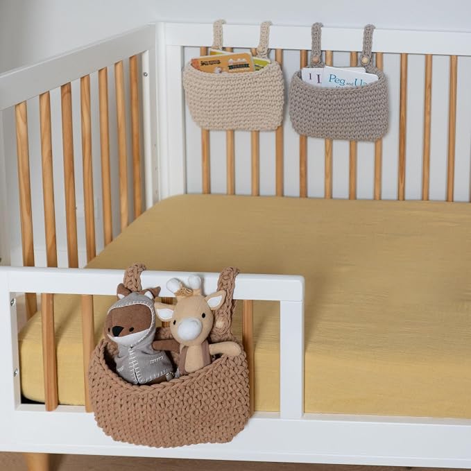 Crane Baby Hanging Bin Trio, Nursery Storage & Organization Products, Hanging Stuffed Animal Storage Solution, Nursery Pocket Organizer, Baby Organizers, Boho Decor Accent, Crib Accessories - Image 2