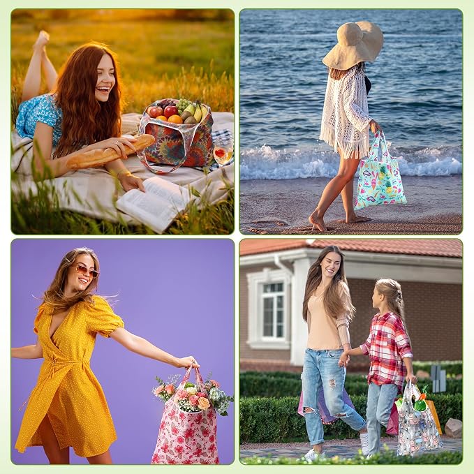Paterr 50 Pack Reusable Grocery Bags Foldable Shopping Tote | Washable Lightweight Bags Bulk with Handles for Women Summer Beach Travel Market Gift - Image 5