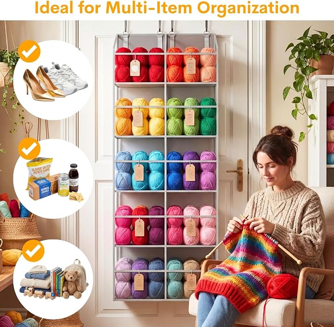 Over the Door Organizer 5 Tiers,Extra Large Behind Door Storage of 10 Compartments,50 lbs Weight Capacity Over the Door Storage, Clear Door Hanging Organizer for Closet, Diaper Organizer - Image 6