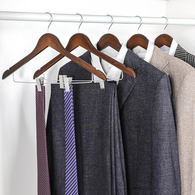 TOPIA HANGER Wooden Suit Hangers with Adjustable Metal Clips (20 Pack), Solid Wood Clothes Hangers, 360° Swivel Hook, Premium Retro Finish Pants Hangers for Clothes Coat, Jeans, Blouse-CT28A20 - Image 6