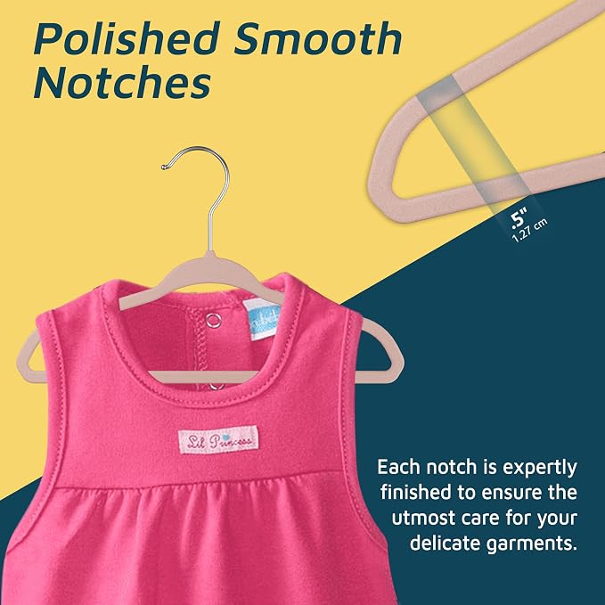 Pink Velvet Kids Hangers 100 Pack, 10.83" Non-Slip Baby & Toddler Hangers for Clothes, Space-Saving Slim ABS Plastic with 360° Swivel Hook & Notched Shoulders, Up to 10 lb Capacity - Image 5