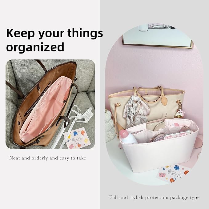 DGAZ Purse Organizer Insert Fits Neverfull-Mini/PM/MM/GM Bags，Silk Bag Organizer，Luxury Handbag & Tote Shaper（PM, Pink） | Soft and Lightweight,Perfect Fit,Multi-pocket Storage,Bag Protector,Luxury Bag Care,Handmade,for Smooth Bag Organizer - Image 8
