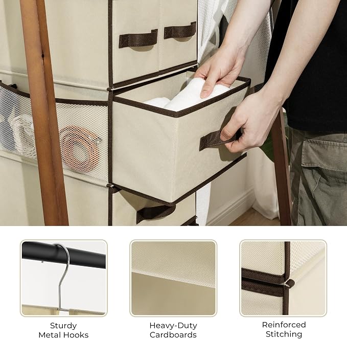 GRANNY SAYS Hanging Closet Organizer, 5 Drawers, 6 Shelves, 6 Pockets | Hanging Closet Organizer with 5 Different Drawer Designs, 6 Shelves & Reinforced Structure for Organized Small Space, Beiges - Image 6