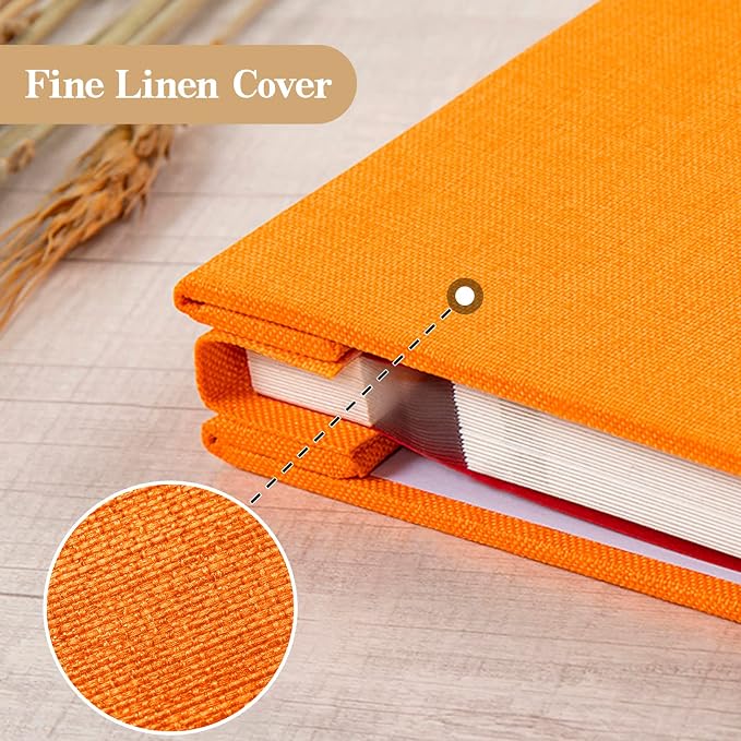 potricher Self Adhesive Photo Album 40 Pages, Linen cover, Orange | Photo Album Self Adhesive 4x6 5x7 8x10 Pictures, Linen Cover DIY Scrapbook Albums for Family, Wedding, Baby, Anniversary - Image 5