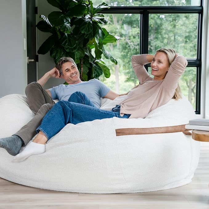 Big Joe Fuf 8Ft Giant Foam Bean Bag Chair, Oversized Couch with Removable Cover for Kids, Teens, Adults, Sandstone Textured Boucle, 8 Foot | Premium Shredded Foam Filled, Textured Boucle, Adult-Sized Comfortable Seating, Supports Up to 300 lbs - Image 2