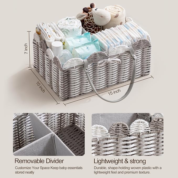 HBlife Large Baby Diaper Caddy, Paper Rope Storage Baskets Nursery Bin with Removable Divider, Portable Car Organizer for Diapers, Baby Shower Gifts, Newborn Essentials Must Haves - Image 5