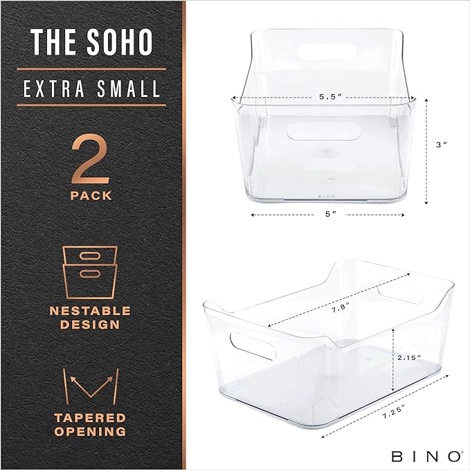 BINO | The SOHO Collection Plastic Storage Bins, X-Small - 4 Pack, Clear | Pantry and Fridge Organizer Containers, Kitchen Cabinet and Medicine Cabinet Bins - Image 2