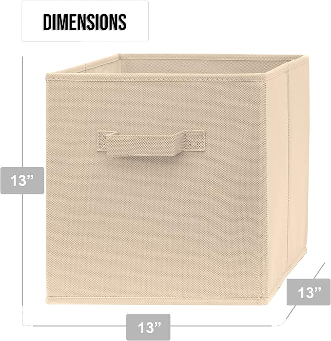 13 Inch Cube Storage Bins - 6 Pack - Large, Dual Handles, Foldable | 13x13 Fabric Bins for Organizing Closet, Clothes and Toys - Image 2