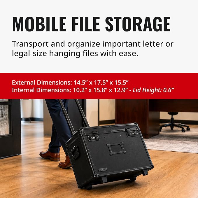 Vaultz Locking Mobile File Chest, Letter/Legal Size Storage Box, Black | Rolling filing chest storage for letter and legal size files, secure lock, compact 17.5x15.5x14.5 in black footprint - Image 7