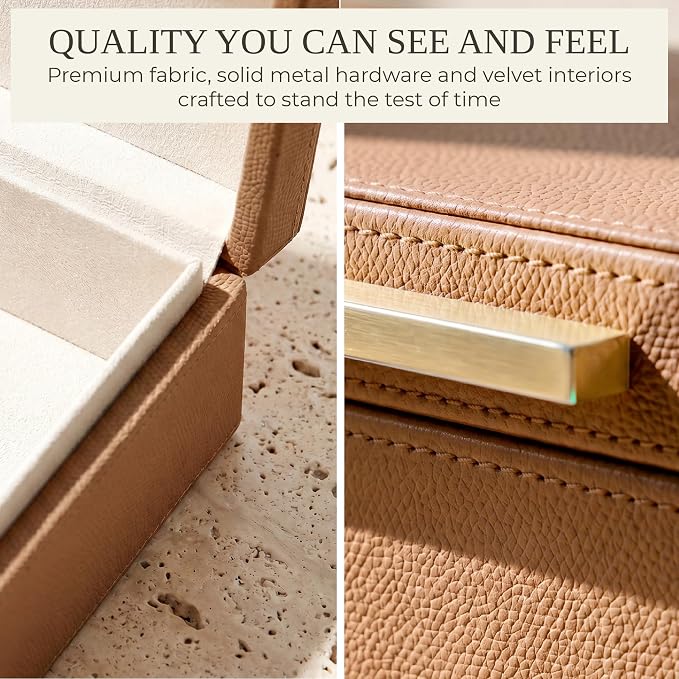 Decorative Storage Boxes with Lids - Set of 2 PU Leather Organizer Bins | Beautiful Bins for Your Bookshelf Home Decor - Safely Store Photos, Documents and Memory Box Keepsakes in Style - Image 4