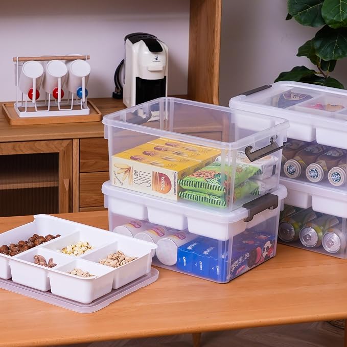 Citylife 17QT 4Packs Clear Craft Organizers and Storage Box with Tray | Stackable Art Supply Organizer Storage Bins with Lids for Beads, Markers, Sewing, Tools, Files, Office Supplies, Made in USA - Image 4