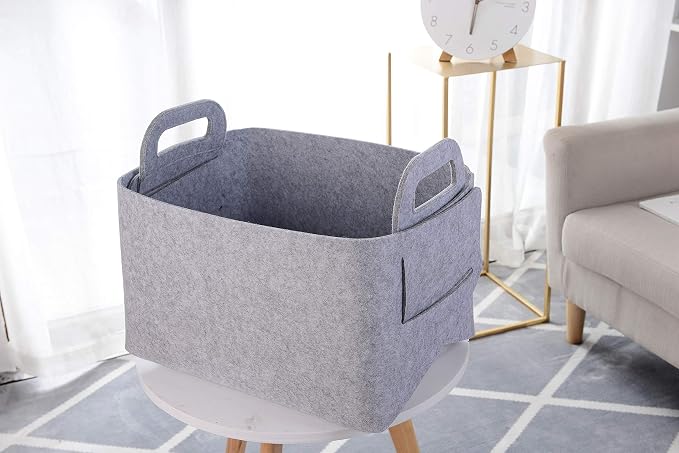 Storage Basket Felt Storage Bin Collapsible& Convenient Box Organizer with Carry Handles for Office Bedroom Closet Babies Nursery Toys Laundry (Light grey, 19.9inch（L）×13.6inch（W）×12.6inch（H）) - Image 3