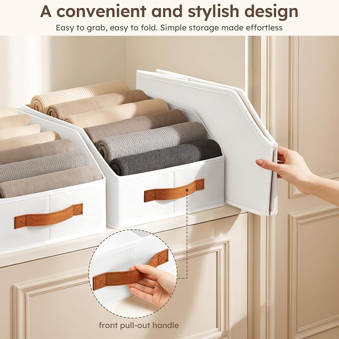 Fabric Storage Bins for Organizing - 10 Pack Large Trapezoid Collapsible Storage Bins with Front Handle, Closet Organizers and Storage for Bedroom, Home Shelves, Small Spaces, White - Image 6