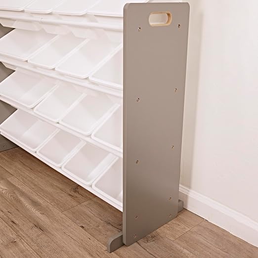 ECR4Kids 4-Tier Organizer with 20 Removable Plastic Bins, 4x5, Toy Storage, Grey/White | Durable plastic bins, MDF panels, steel frame, GREENGUARD Gold Certified, 72 lb capacity, anti-tip kit, playroom/classroom - Image 9