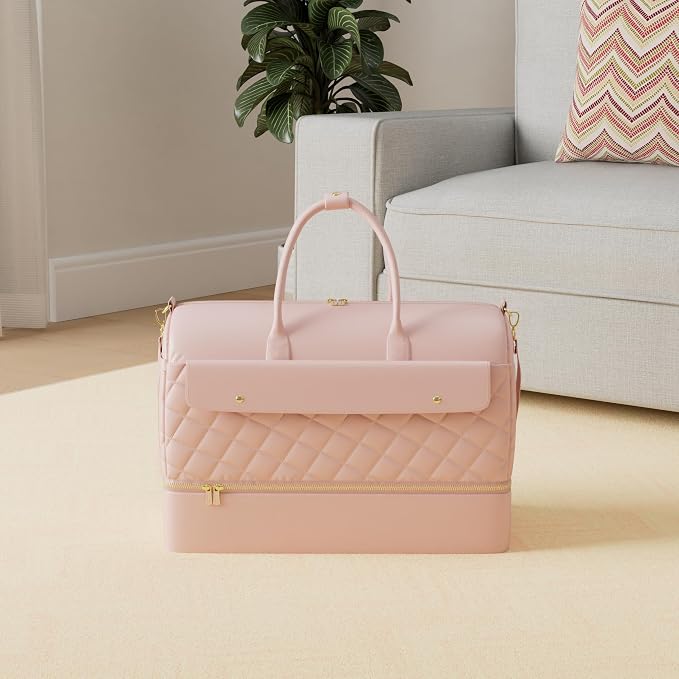 Travel Duffel Bag, Large Weekender Bag for Women with Shoe Compartment, Carry on Overnight Bag with Toiletry Makeup Bag, Gym Duffel Bag Travel Tote Bag for Travel Gym Camping Hospital, Pink - Image 2