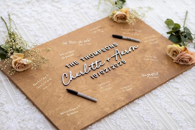 Personalized Last Name Guest Book, Unique Guest Book Sign, Custom Alternative Guest Book, Wooden Guest Book, Wedding Ceremony Guestbook Sign (Design 6) - Image 8