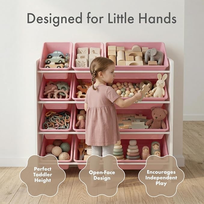 Humble Crew Kids Toy Organizer with 12 Bins, 4 Tier Storage for Playroom | Sturdy wood and steel toddler shelf, removable BPA-free containers, wall anchor anti-tip safety kit for bedroom or classroom - Image 2
