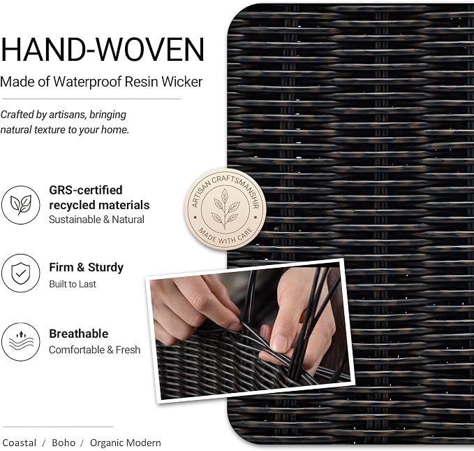 Pantry Organizers, Handwoven Large Wicker Baskets for Shelves, Labeled Storage Baskets for Organizing with Handles - Waterproof Plastic Storage Bins, Boho Decorative, 3Pack, Black - Image 2