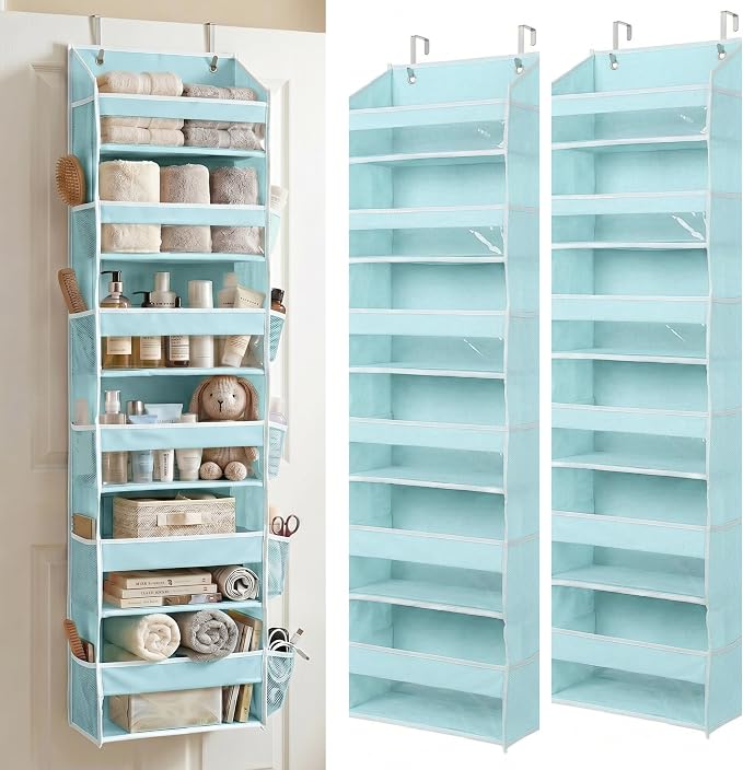 Over the Door Organizer, 6-Tier, 100D Fabric, Baby Blue 2pc | Over the door shoe organizer, 50 lbs capacity, 12 side mesh pockets, 100D extra thick fabric, Closet & entryway storage by HomeluxTheory