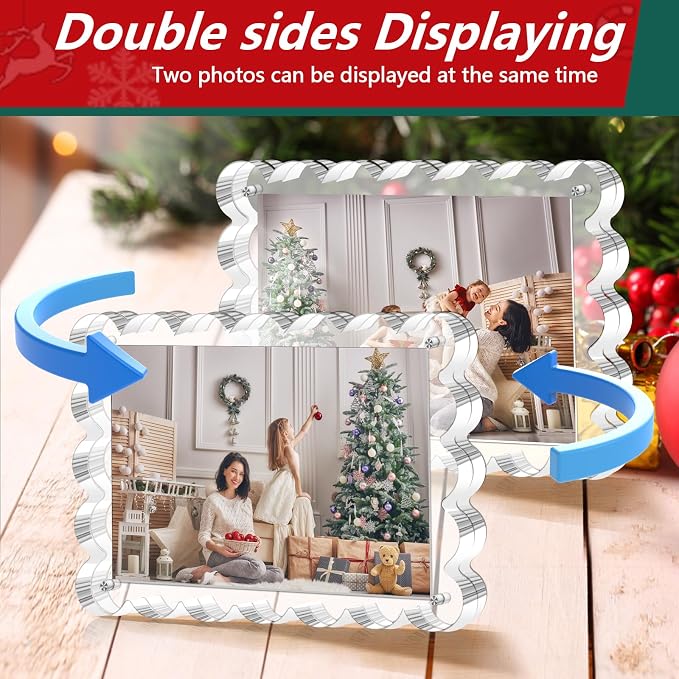 3 Pack Acrylic Picture Frame - 4x6 Magnetic Picture Frames | Double Sided Magnet Frames,10+10mm Thick Block, Clear Frameless Photo Scalloped Freestanding for Desktop Display - Image 3