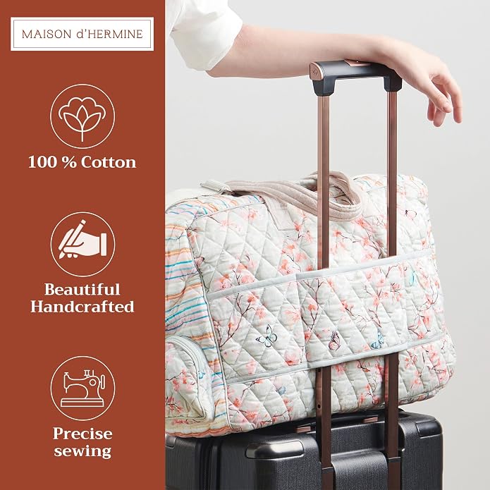 Maison d' Hermine Weekender Bags for Women Cotton Quilted Duffel Overnight Luggage Weekend Bag for Men Gym Gifts Travel | Overnight Luggage Weekend Bag for Men Gym Sports Gifts Duffle bag Business Travellers Trip Spring Summer - Image 4