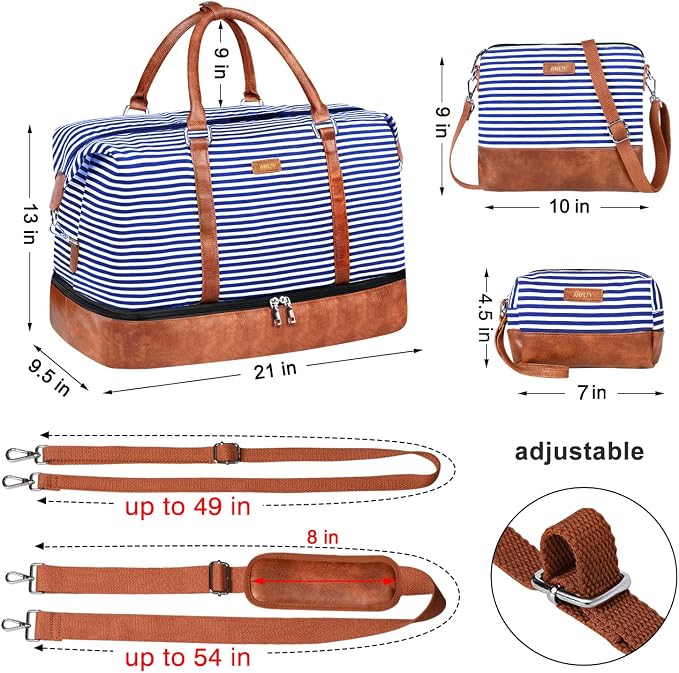 Weekender Bags for Women, 21" Travel Duffle Bag with Shoe Compartment | 3PCS Carry On Overnight Large Duffel Bag with Crossbody Bag and Toiletry Bag for Weekend Travel Gym Hospital Business Trip - Image 6