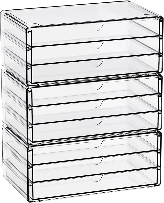 11.1 Inch Long Clear Drawer Organizers Stackable,3 Pack Small Acrylic Drawers,School,Office Supplies Organizer And Storage Bins for Stationery,Marker,Pen,Pencil,Craft Desktop Storage Drawers by Yieach