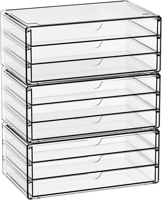 11.1 Inch Long Clear Drawer Organizers Stackable,3 Pack Small Acrylic Drawers,School,Office Supplies Organizer And Storage Bins for Stationery,Marker,Pen,Pencil,Craft Desktop Storage Drawers by Yieach
