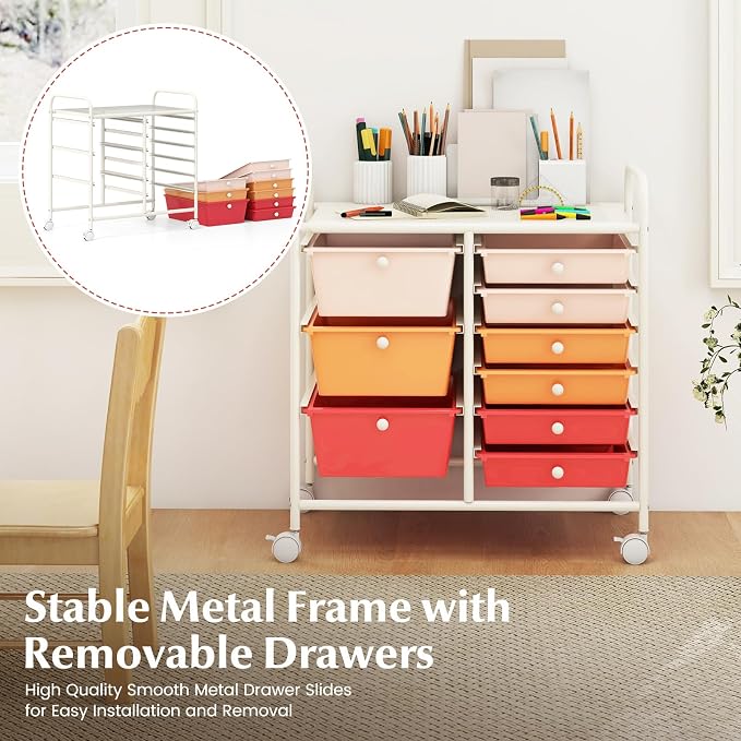 RELAX4LIFE 9 Drawer Rolling Storage Cart - Mobile Drawer Carts for Craft Art Supply Paper Salon, Utility Cart on Wheels for Classroom Teacher School Office, Rolling Cart with Drawers (Macaron) - Image 5