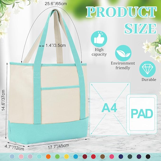 Sanwuta 16 Pack Canvas Tote Bags Bulk with Outer Pockets,Assort Color | Reusable Cotton Grocery Bags, Perfect for Teachers, Party Giveaways, DIY Crafts, Wedding Favors, Business Gifts - Image 3