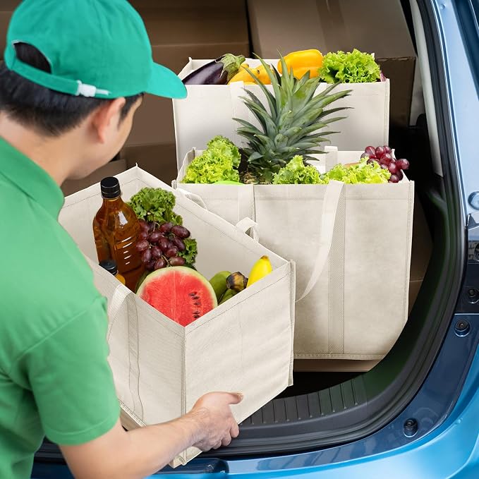 Hillban 30 Pack Large Reusable Shopping Bags Bulk | Heavy Duty Foldable Grocery Bags 16 x 13 x 10 Inch, Washable Portable Storage Totes with Reinforced Handles - Image 2