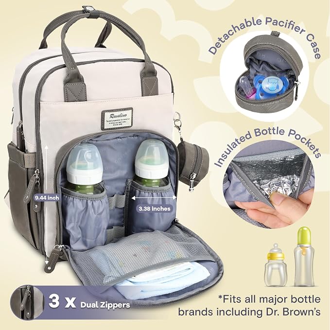 RUVALINO Baby Diaper Bag Backpack with Changing Pad, Baby Shower Gifts | Baby Essentials, Waterproof Travel Baby Bags for Mom Dad Girl Boy, Insulated Bottle Holders, Pacifier Case, Large Capacity - Image 4