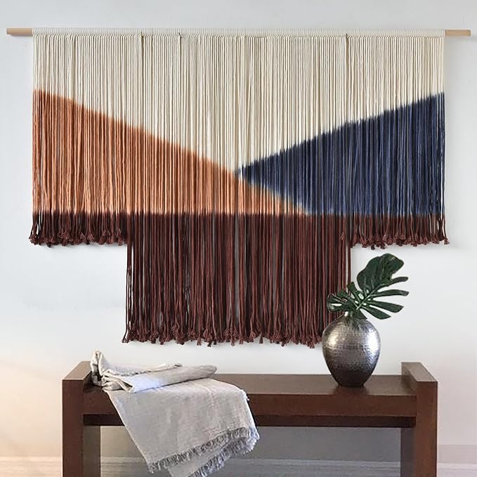 Jakalin Macrame Wall Decor Geometric Dip Dyed Tapestry Home Decor 57"x39" | Hand-dyed,Cotton Macrame Wall Art, Artisan Style, Boho Home Decor, Statement Piece,Craftsmanship Living Room, Bedroom, Office - Image 4