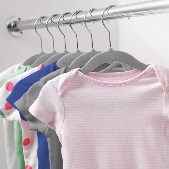 Casafield 100 Velvet Baby Hangers - 11" Size for Infant & Toddler Clothes - Gray - Image 6