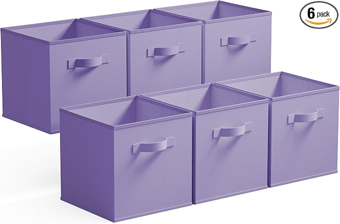 GRANNY SAYS 11 Inch Cube Storage Bins, Lavender Purple, 6-Pack | Collapsible Cube Organizers with Thickened Base Plate, Sturdy Handles, Decorative Baskets for Shelves, Closet by GRANNYSAYS