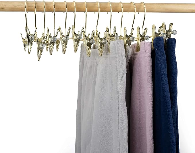 13.8" Gold Metal Pants Trousers Hangers, 60-Pack, Skirts Adjustable Clips Bottom Organization Display Clothes Hanger Display Storage (60 Pack) - Image 2