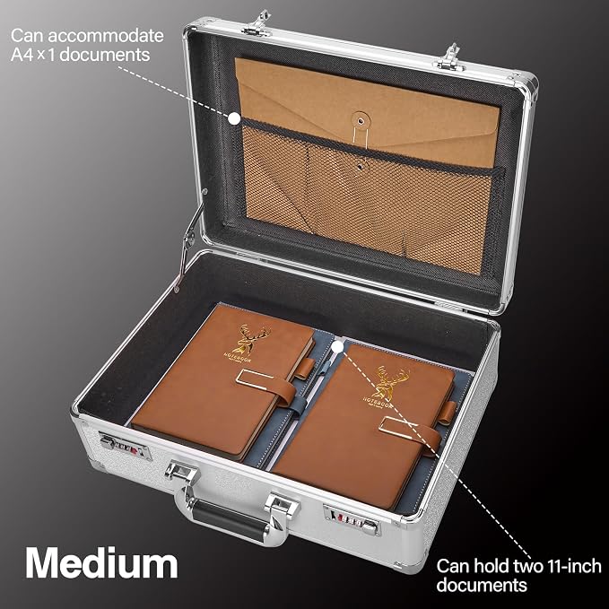 File Organizer Storage Box - 16.9 x 12.2 x 6.1 Inch Large, Portable Locking Storage Totes with Dual Combination Locks, Lock Boxes for Personal Items, Cash, Briefcase - Silver - Image 3
