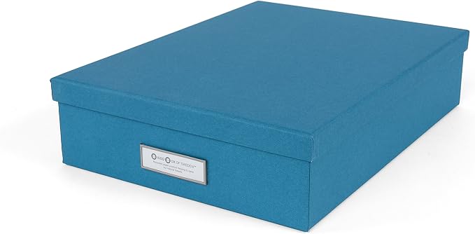Bigso Oskar Fiberboard Label Frame Document Letter Box - File Organizer Box for Important Paperwork - Document Storage with a Lid & Metal Label Window - 3.3 in x 10.2 in x 13.8 in - Turquoise - Image 2