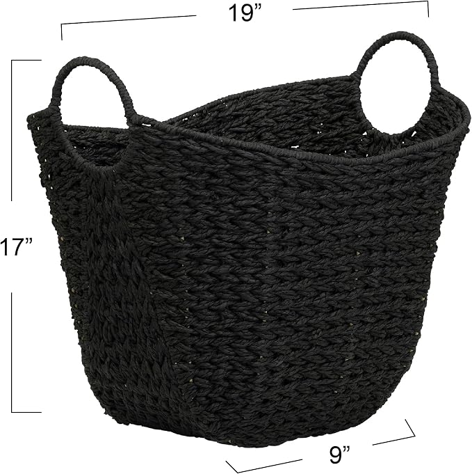 Household Essentials Handwoven Paper Rope Storage Basket with Metal Frame and Handles, Black - Image 3
