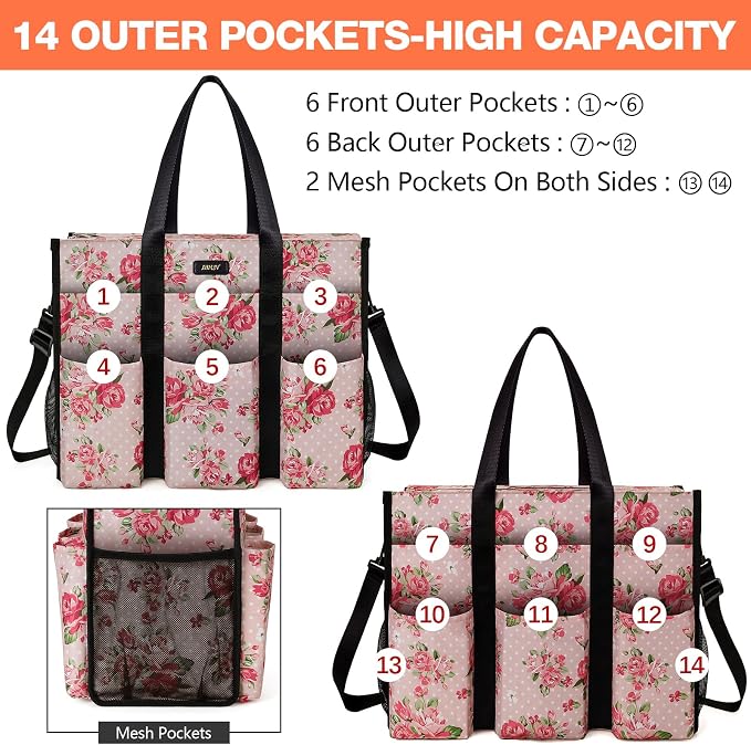IBFUN Utility Tote Bag with 24 Pockets, Large Teacher Travel Tote for Women | Large Work Tote Bag 2pcs with Zipper for Travel Daily School Teacher Nurse, Large Lightweight Laptop Shoulder Bag Handbag - Image 3