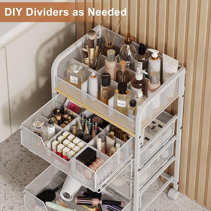 5-Tier Craft Organizer Cart with 5 Sets of DIY Dividers,Craft Organizers and Storage with Drawers,Lockable Wheels Rolling Utility Cart on Wheels,Art Supply Organizer,Ideal for Studio,Office,White - Image 3