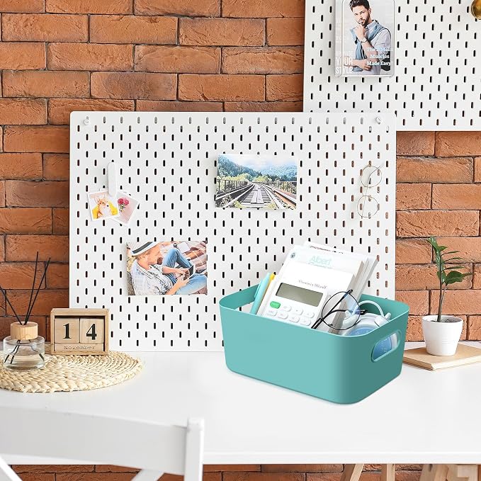 12 Pcs Small Plastic Storage Bins Basket with Handles Toy Organizers Pantry Basket Containers for Shelves Home Cupboard Kitchen Office Bathroom Organization Box(bright, 9.6 x 6.3 x 3.9 Inch) - Image 6